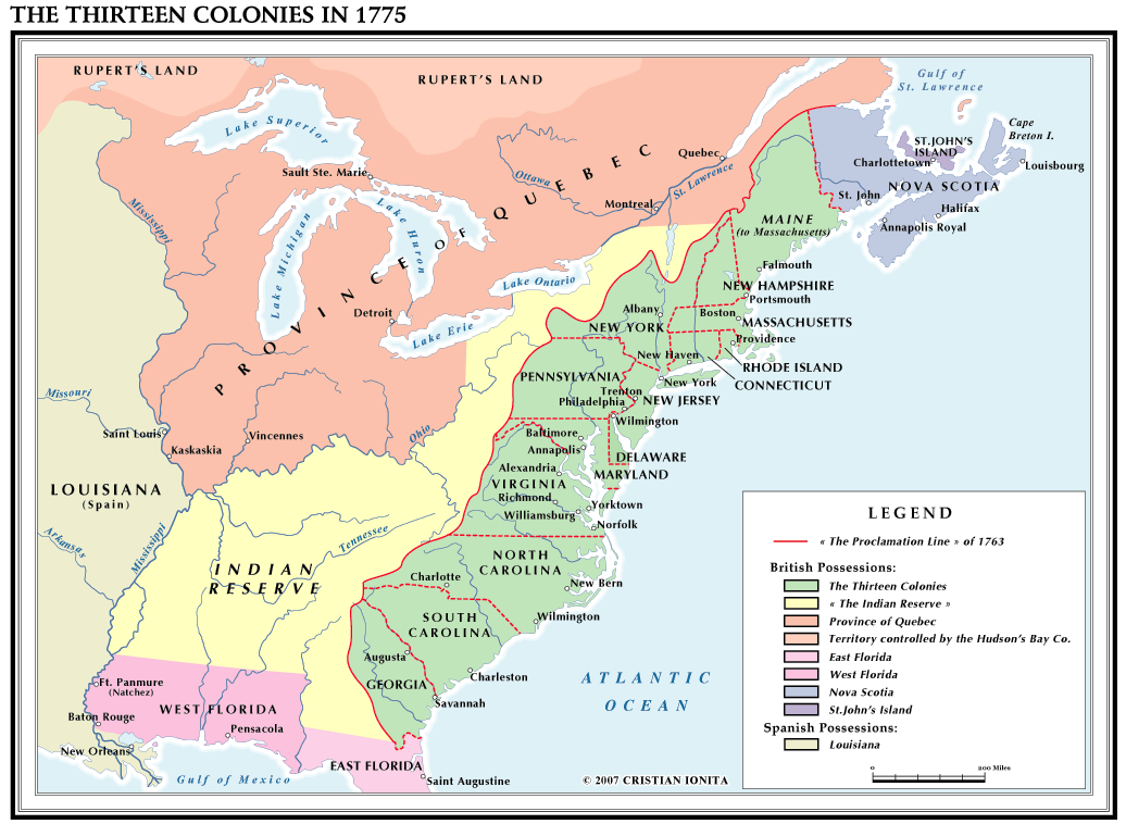 Thirteen Colonies 1775 