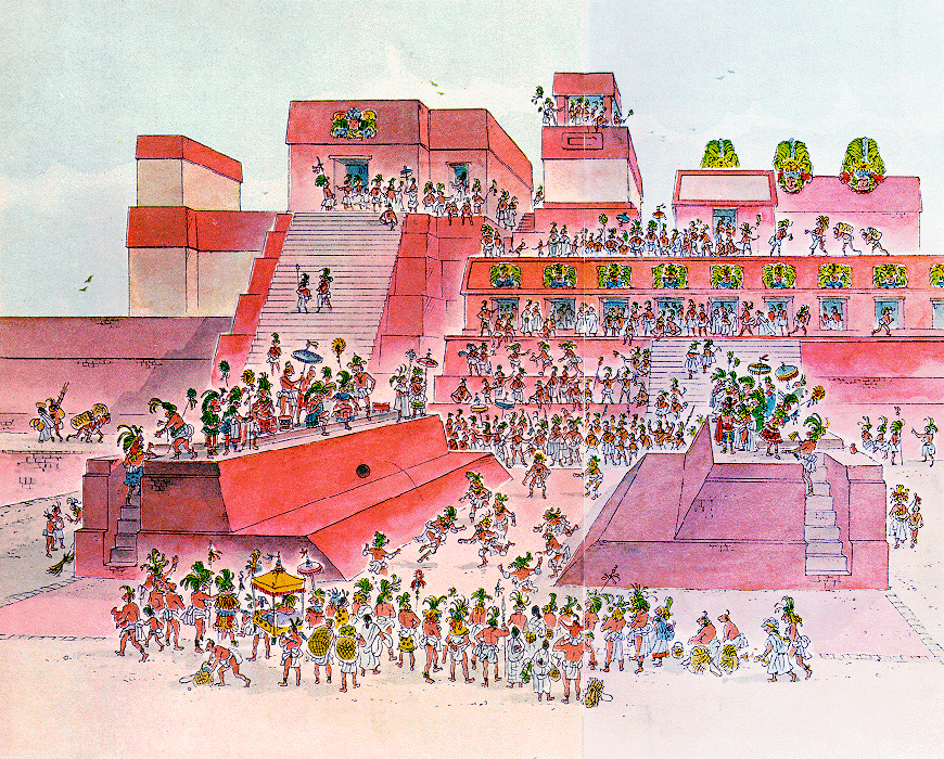 Illustrated representation of Mayan city life